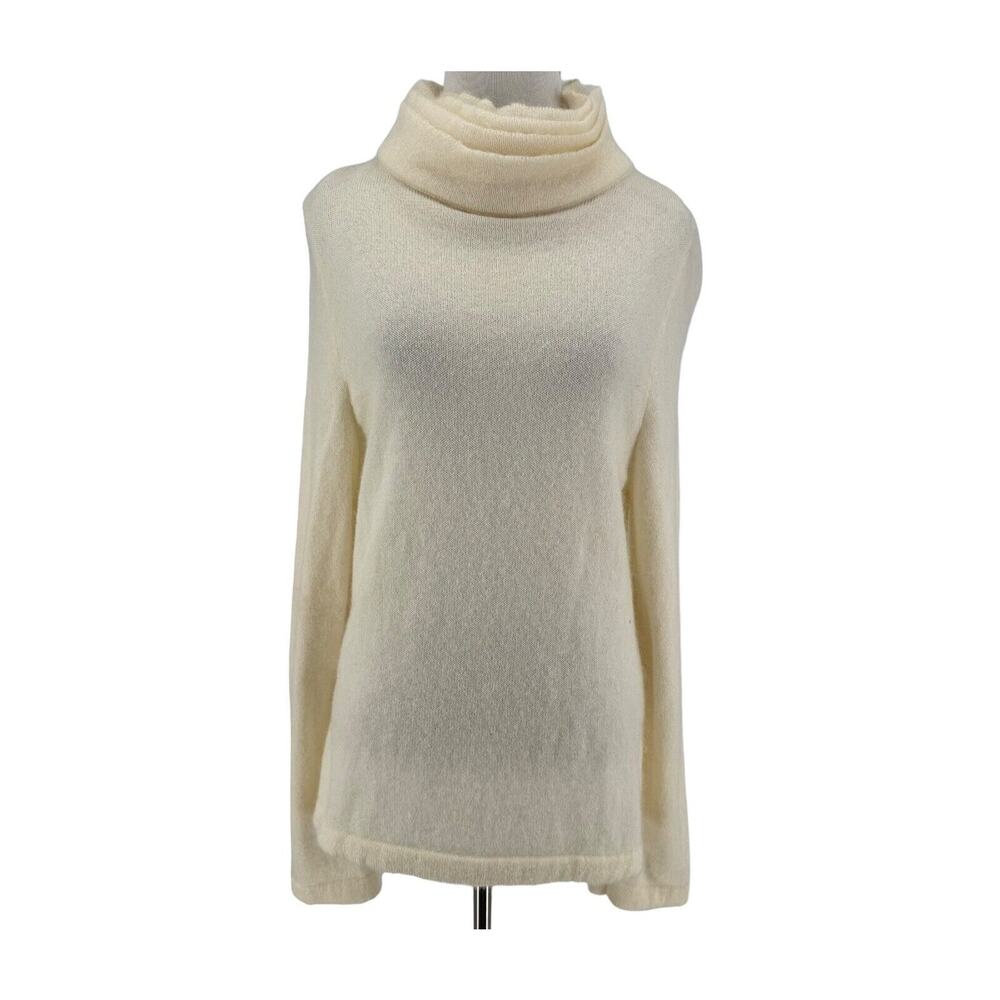 Brandon Maxwell Ivory Superkid Mohair Wool Blend Turlteneck Sweater Large